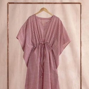 Les Indiennes Red Gingham Kaftan